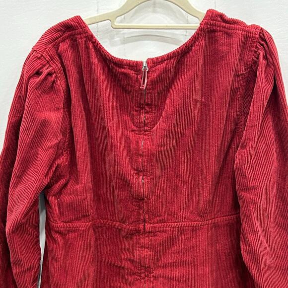ASOS DESIGN Red Corduroy Babydoll Mini Dress Long Sleeve Empire Waist Size‎ 14 - Picture 6 of 9
